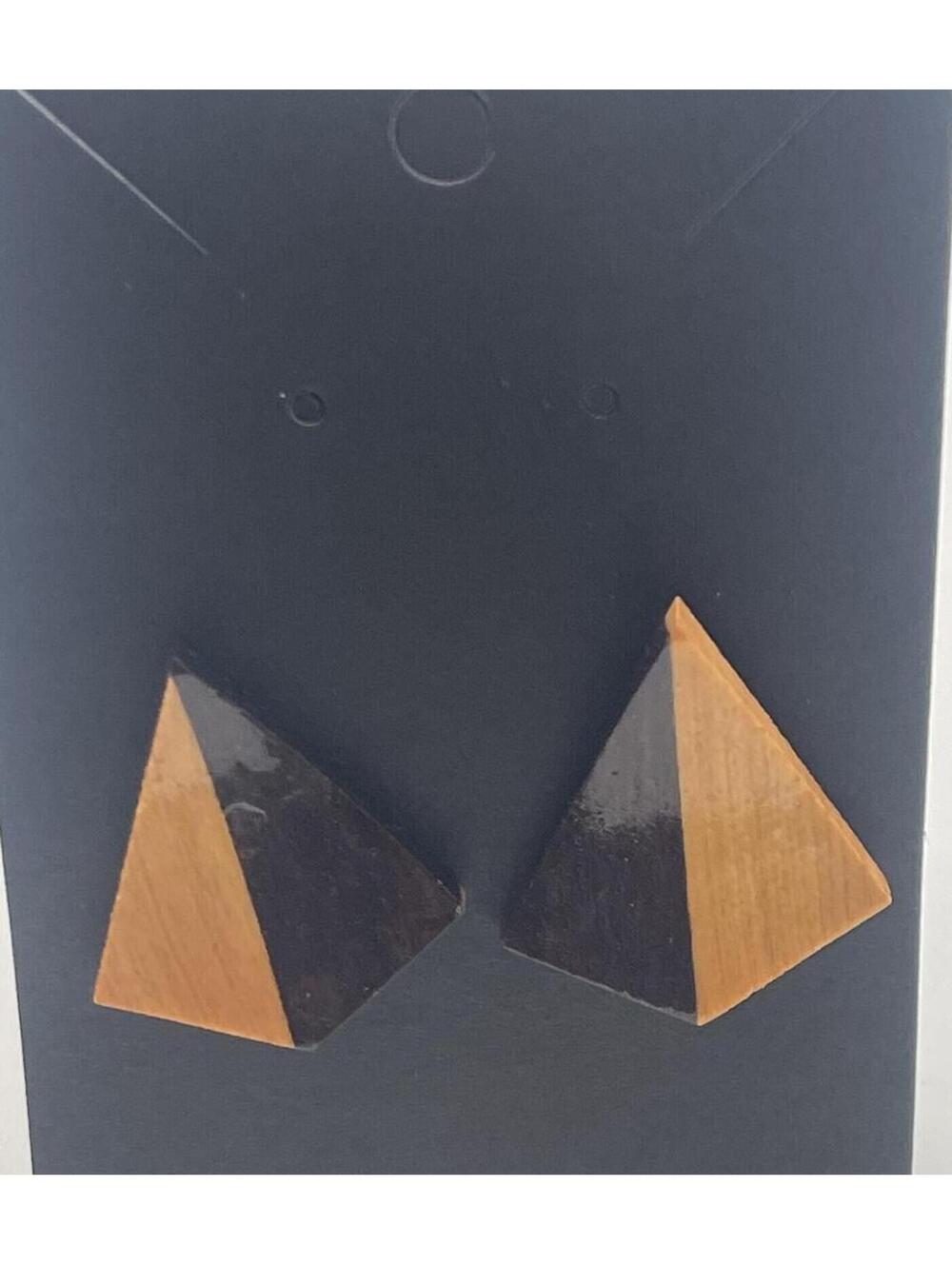 Vintage Geometric Wooden Triangle Stud Earrings with Art Deco Vibes